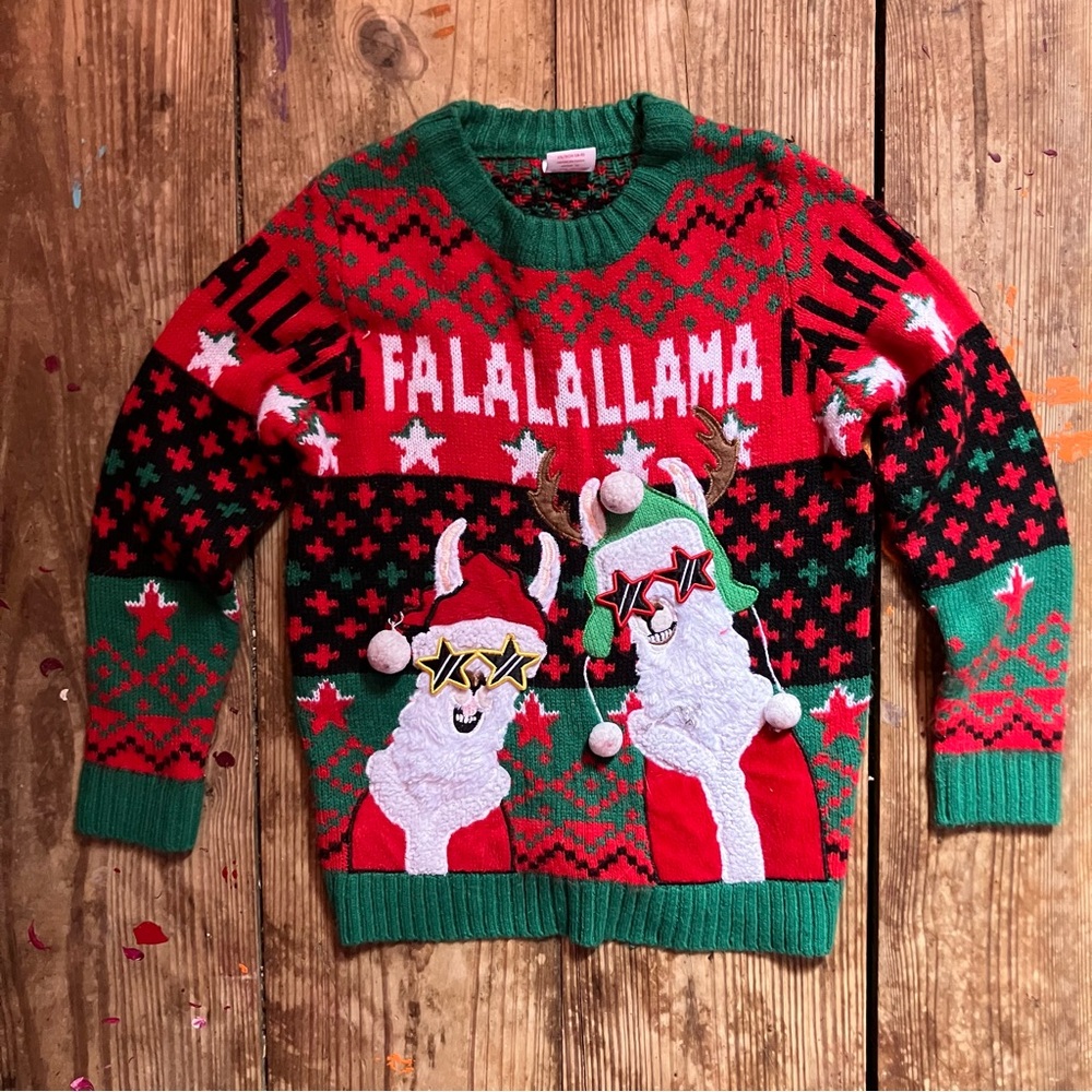 Holiday Time Llama Sweater - Green, Red, and White